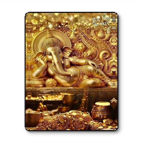 Image of SAF Golden Ganesh Wall Art Black Frame Sparkle Lamination | Wealth Money Coins Treasure Vastu Decorative Painting for Home Temple Pooja Room Positive Energy Decor (14 Inch x 11 Inch) K-36111