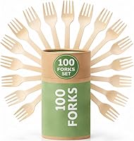 Vista 1 de Juego (100 unidades) de tenedores de madera desechables - Alternativa al plástico, juego de cubiertos ecológico, biodegradable, compostable - Juego