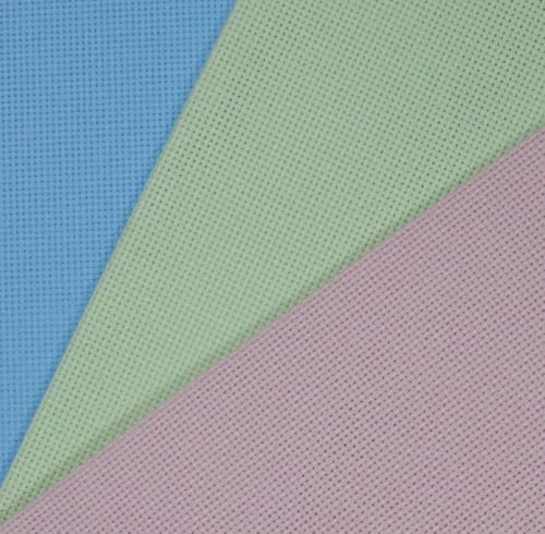 Image of KCS 3 pc of 12 inch x 18 inch(30cmx45cm) 18CT Counted Cotton Aida Cloth Cross Stitch Fabric (Light Blue+Pink+Light Green)
