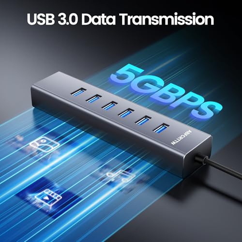 Image of 4FT USB to Ethernet Adapter, 7-in-1 USB Hub 3.0 Multiport Adapter with Ethernet 1Gbps & 6 USB 3.0 Port, USB Ethernet Adapter for Desktop, Laptop, MacBook, XPS Windows