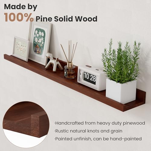 Acovy Floating Shelves for Wall, 36 inch Solid Wood Picture Ledge Shelf, Picture Shelf for Wall with Ledge, Floating Book Shelves for Living Room Bedroom Kitchen Nursery Decor, Walnut, Set of 2 - Thumbnail 4