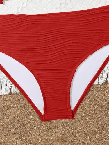 Image of OYOANGLE Girl's 2 Piece Tankini Swimsuit Textured Twist Front Ruched Ruffle Bikini Set Bathing Suits