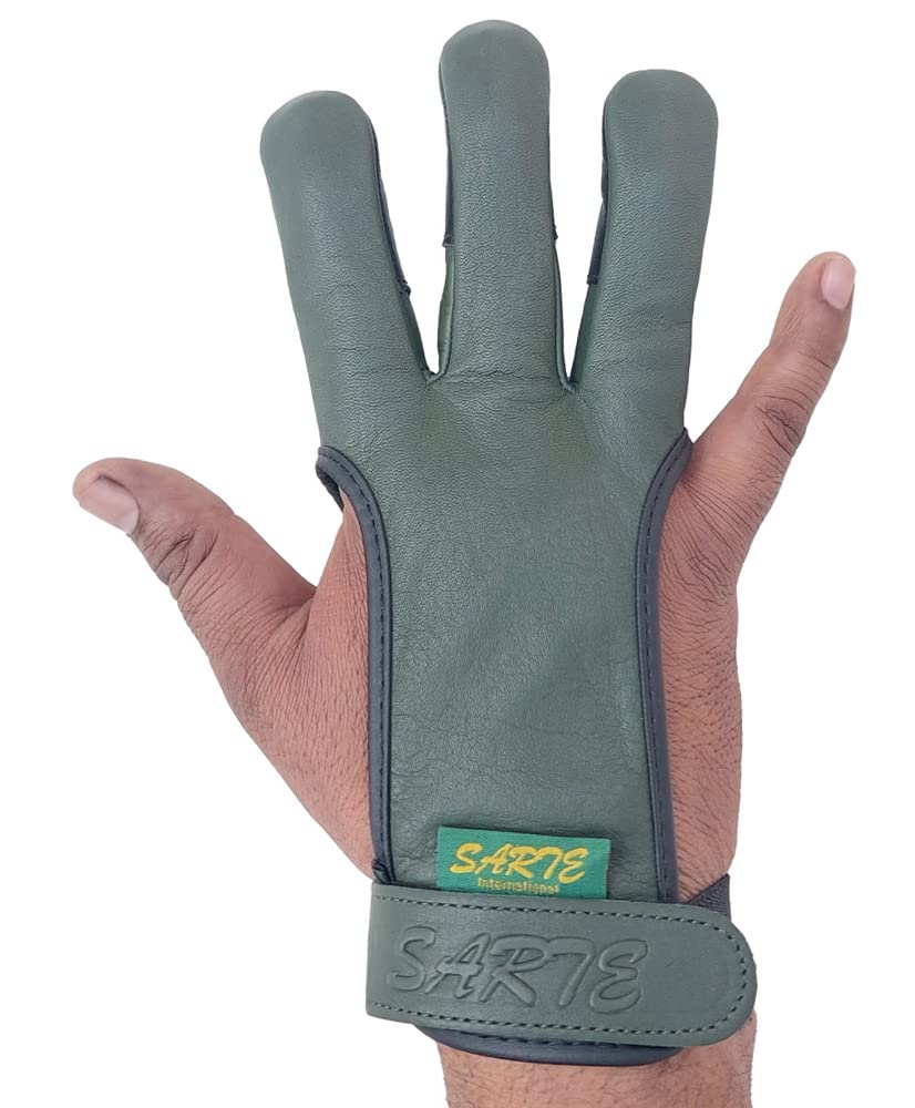 Sarte International Green Cow Leather Three Finger Archery Gloves AG-327 (XX-Large)