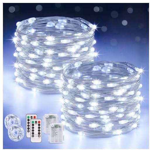 JMEXSUSS 2 Pack White Fairy Lights Battery Operated, Total 200 LED 66ft Twinkle Lights with Remote, 8 Mode White String Lights for Bedroom Ceiling Centerpiece Tree Indoor Outdoor Decor