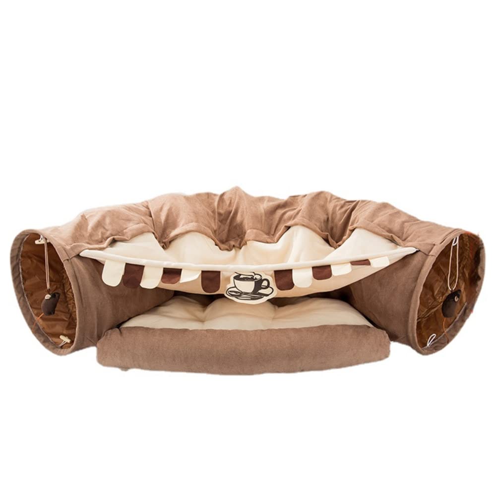 Casa para gatos, juguete interactivo para gatos, juguete de juego interactivo, plegable, hurones, conejo, cama, túneles, tubo, juguetes de interior, producto de ejercicio para gatitos (caqui)