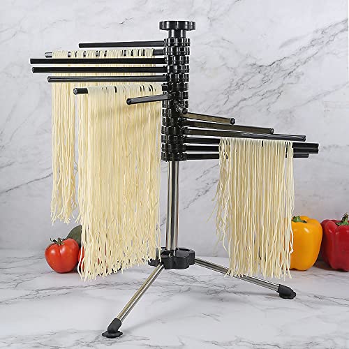 Bugucat Pasta Dryer 16 Pole, Pasta Dryer Pasta Stand with 16 Extendable Rungs for up to 2 kg Pasta Cups Towels, Integrated Transport Rod, Foldable Spaghetti Dryer, Pasta Dryer