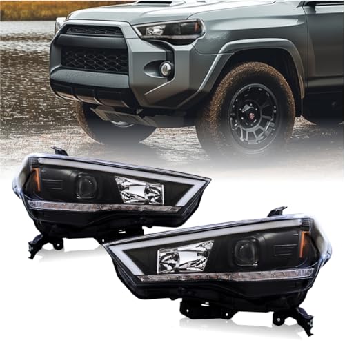 SONAR Headlight Assembly for 2014-2021 Toyota 4Runner with Sequential Turn Signal Light Black Housing Clear Lens Projector Headlamp
