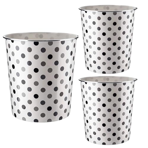 Homeshopa Plastic Waste Paper Basket Bin, 7.7Litre 3 Pack Round Wastebasket Trash Can, Lightweight Recycling Rubbish Bin for Home Office Kitchen Bedroom, Garbage Dustbin, Black & Grey Dot