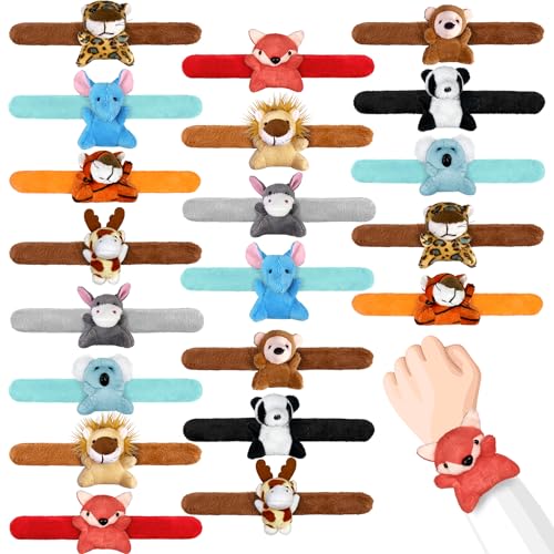 XIPEGPA 20 PCS Stuffed Animal Slap Bracelets Plush Slap Bracelets Toy Bulk for Boys Girls Birthday Gifts Classroom Rewards Party Favors (Jungle Animal)