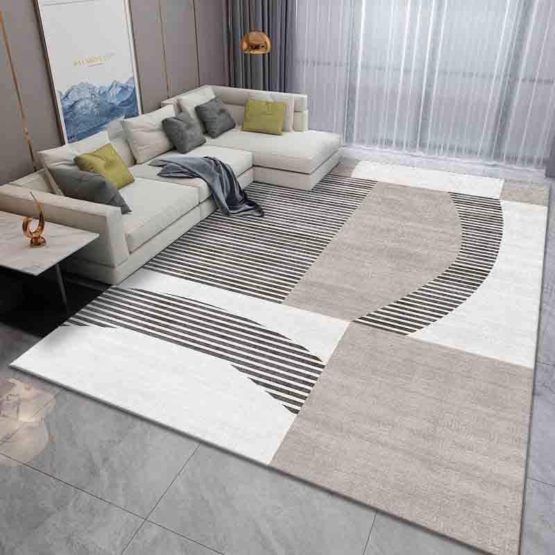 Tapis de salon doux 120 x 180 cm lavable aux finitions géométriques grises
