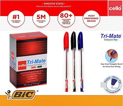 Cello Original Red Ballpoint pens Pack of 50 Tri-Mate Ball Pens Medium Point (1.0 mm) Biros Red Pens Ideal for Office, School, University stationery