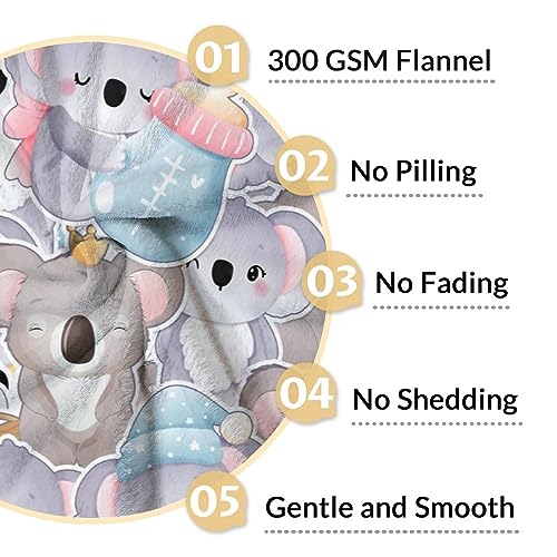 Koala Blanket Gifts - 60"x80" Cute Throw for Women, Girls - Colorful Soft Fuzzy Blankets for Bed, Couch & Living Room