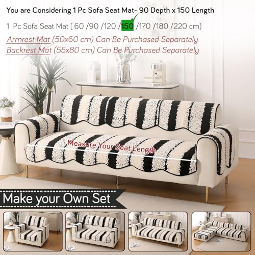 Image of HOKIPO Luxury Wavy Anti Slip Plush Sofa Cover Mat | Make Your Own Sofa Cover Set, Mat Length 90(D) x 150(L) cm, Black (AR-5983-BLK)