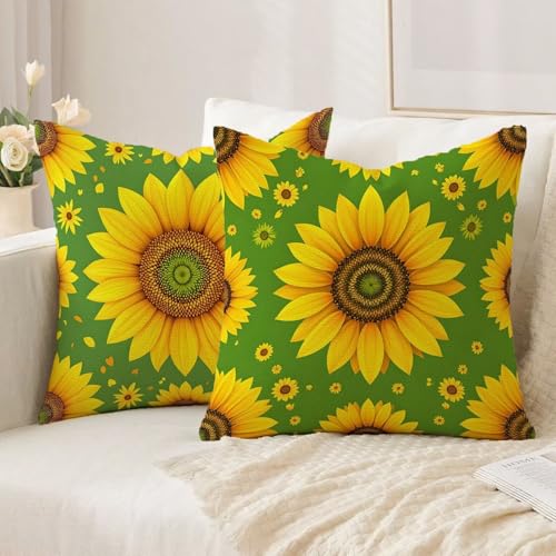 Housse coussin 75x75cm jaune lin imperméable lot de 2 pour décoration de canapé et balcon extérieur