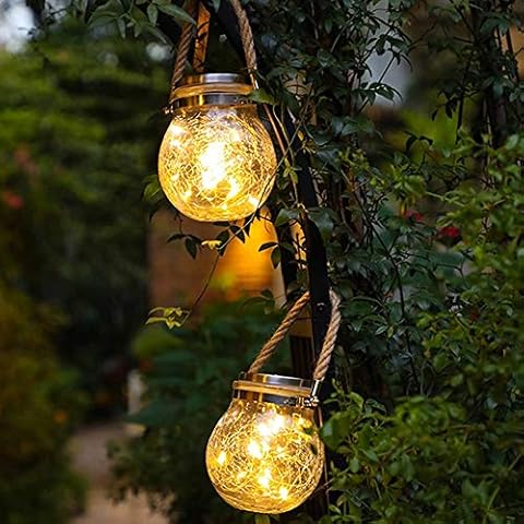 BuyWin 2pcs Mason Jar Solar Lights 30Leds Fairy Copper String Lights with Mason Jars Waterproof Outdoor Garden Lanterns Lights,Hanging Solar Lights for Courtyard Patio Lawn Décor(Warm White) Cover