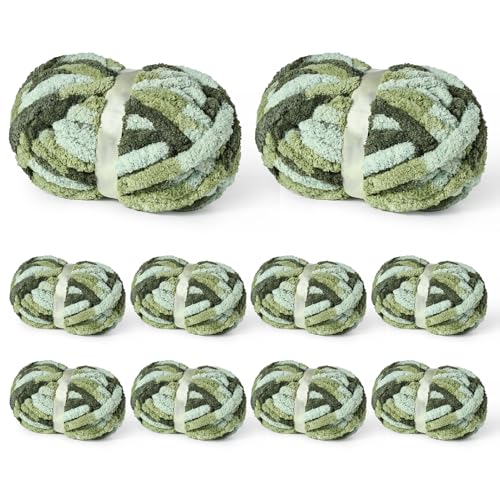 Image of 10 Pack Jumbo Chunky Yarn for Hand Knitting, Fluffy Variegated Chunky Chenille Yarn for Crocheting, 240yds /70.5oz Super Bulky Soft Crochet Baby Blanket Yarn(Forest Green)