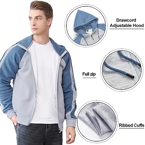 AOTORR Men's Zip Up Hoodie Color Block Long Sleeve Casual Sweatshirt with Pocket3