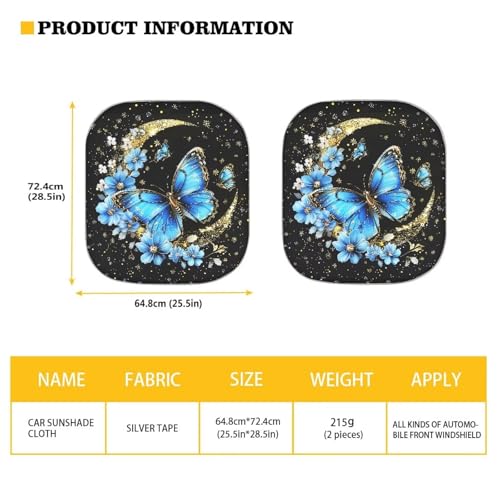 Image of Blue Butterfly Car Sun Shade for Windshield Foldable Sunshade Front Window Cover Sun Visor Heat and UV Rays That Keeps Vehicle Cool Universal Vehicle Accessories 28.5 x 25.5 inches
