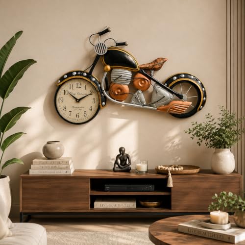 Image of SHREE 'O' GREEN TECH - Large Handpainted Iron Motorcycle Big Wall Art Bullet Bike Metal Sculpture Decorative Wall Hanging for Home Living Room Office Garage (27 x 16 Inch)