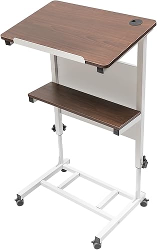 Atril de pie, púlpito portátil de ajuste de altura, podio de atril con 4 ruedas rodantes, atril móvil, estación de trabajo para aula, concierto,