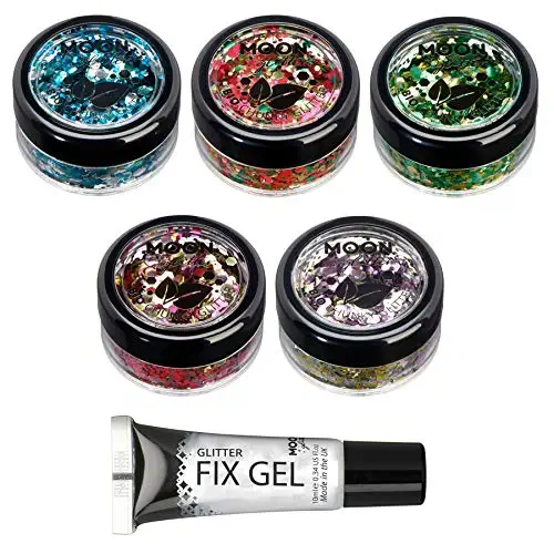 Mystic Bio Biodegradable Eco Chunky Glitter by Moon Glitter - 100% Cosmetic Bio Glitter for Face, Body, Nails, Hair and Lips - 0.10oz - Set of 5