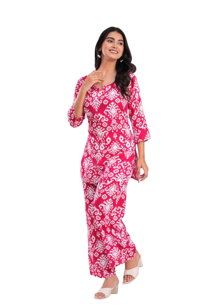 yazia Women's Cotton Printed Co-Ord Set | Printed Top & Palazzo Set | Soft Breathable Cotton Lounge Wear | Casual Ethnic Co-Ord Outfit for Daily, Office, Travel & Home | S to 2XL-picture-31