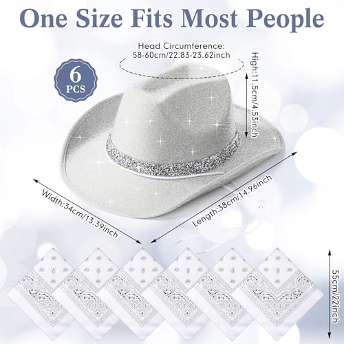 Image of Coume 12 Pcs Sparkly Adults Cowboy Hat and Bandanas Women Men Western Glitter Cowgirl Party Hats with Adjustable Drawstring