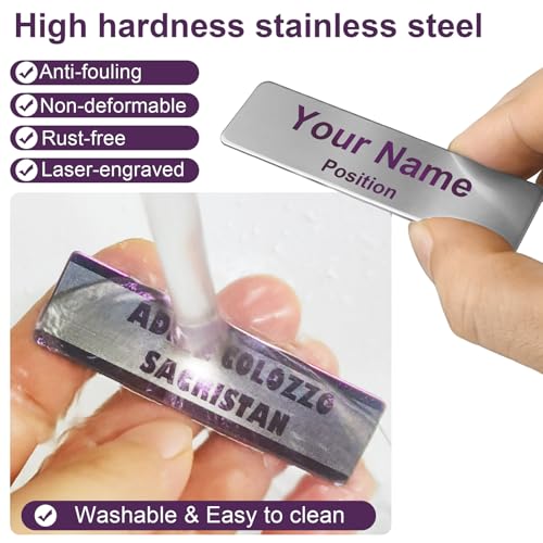 Image of Custom Name Tags Customize Text Metal Engraved Personalized Badge Pin Clip