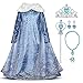IWEMEK Déguisement Reine des Neige Robe Princesse Anna Elsa Costume avec Accessoires Enfant Fille Anniversaire Noël Halloween Carnaval Cosplay Fête Costume Manche Longue 01 Set 7-8 Ans