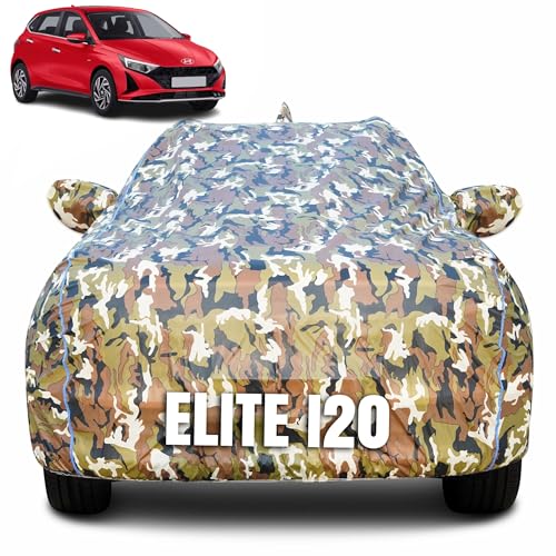 Image of 100% Waterproof Car Body Cover for Hyundai Elite i20 (2014-2020) with Mirror Pocket (Heat & UV Resistant, Triple Stitched, Soft Lining, Bottom Elastic & Piping) Camouflage, Military Print