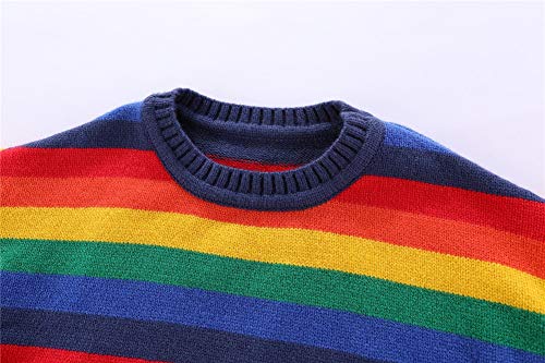Image of Mud Kingdom Girls Boys Sweaters Rainbow Stripes Crewneck Knit Pullover Fall 2-9 Years