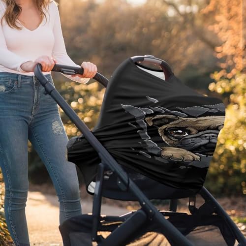 Image of Forchrinse Pug Print Nursing Cover Breastfeeding Scarf Babies Soft Car Seat Cover for Boys and Girls Infant Carseat Canopy Multi-Use Git