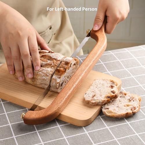 Image of Uprichya Bread Knife for Homemade Bread Sourdough, Wooden Bread Bow Knife for Sourdough, Bread Slicer for Homemade Bread, Bread Saw, Sourdough Bread Cutter, Left-Handed