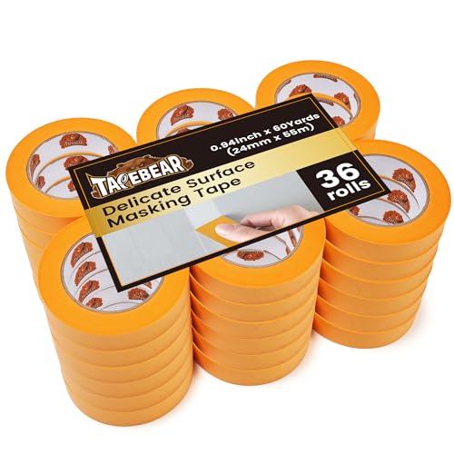 Image of TAPEBEAR 36Rolls Delicate Surface Advanced Masking Tape 0.94 inch x 60Yard, Low Tack Orange Washi Tape Indoor Painters Tape Decorating with No Paint Bleed, Sharp Lines, Surface Damage-Free