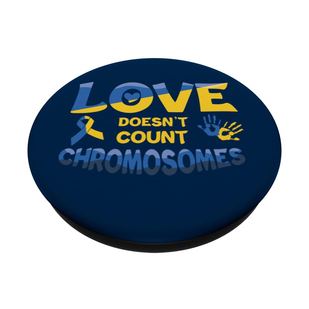 Love Doesn't Count Chromosomes 3.21 Down Syndrome Awareness PopSockets Adhesive PopGrip, Black - Image 2
