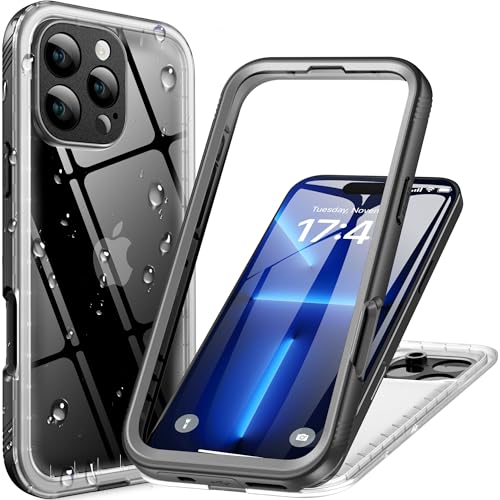 Cozycase TOP Shockproof IP68 Waterproof Case for iPhone 16 Pro Max Heavy Duty 360 Full Body &Screen Camera Protector Front Back Cover Dustproof Hard 16 ProMax Tough Protective Case Black/Frosted Clear