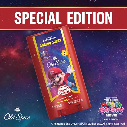 Image of Old Spice Aluminum Free Deodorant for Men, Old Spice x The Super Mario Galaxy Movie, 24 /7 Lasting Freshness, Lasting Odor Protection, Smell Super with Cosmic Quest, Star Showers Scent, 3.0 oz