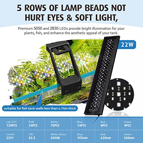hygger Clip On Full Spectrum Aquarium LED Light, 22W Day-Night Dual Timer Sunrise-Day-Sunset-Moon Fish Tank Light, Adjustable Timer Brightness with 9 Colors for Planted Tank - Image 6