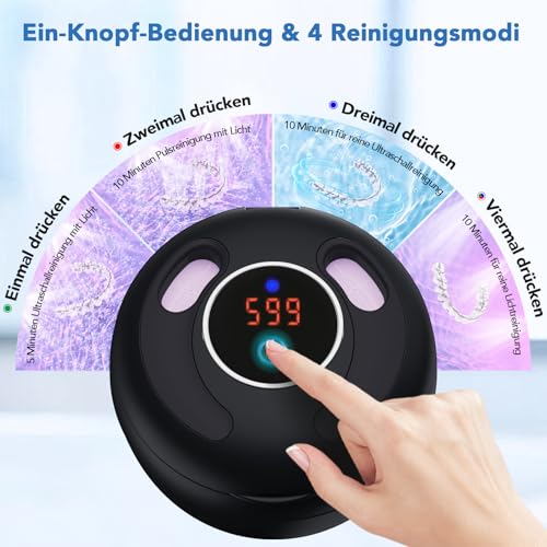 Accwork Ultraschallreinigungsgerät, 45000Hz Ultraschallreiniger, 200ML Tragbar Ultrasonic Cleaner Dental Pod für Zahnprothesen, Mundschutz, Zahnbürsten und Schmuck