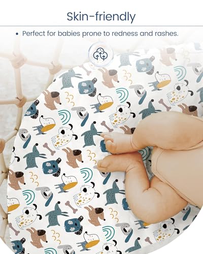 Image of Pack and Play Sheets Fitted, Ultra Soft Mini Crib Sheets Boy, Neutral Pack N Play Mattress Sheets Hypoallergenic and Soothing, Premium Jersey Playrad Sheets, Print Dino Animals, 2 Pack