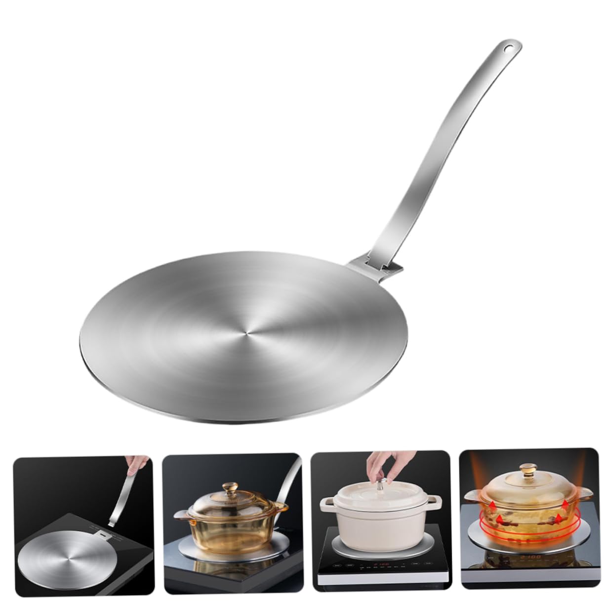 Difusor De Calor Inoxidable para Cocina De Inducción y Gas Placa Adaptadora Mango para Olla y Sartén