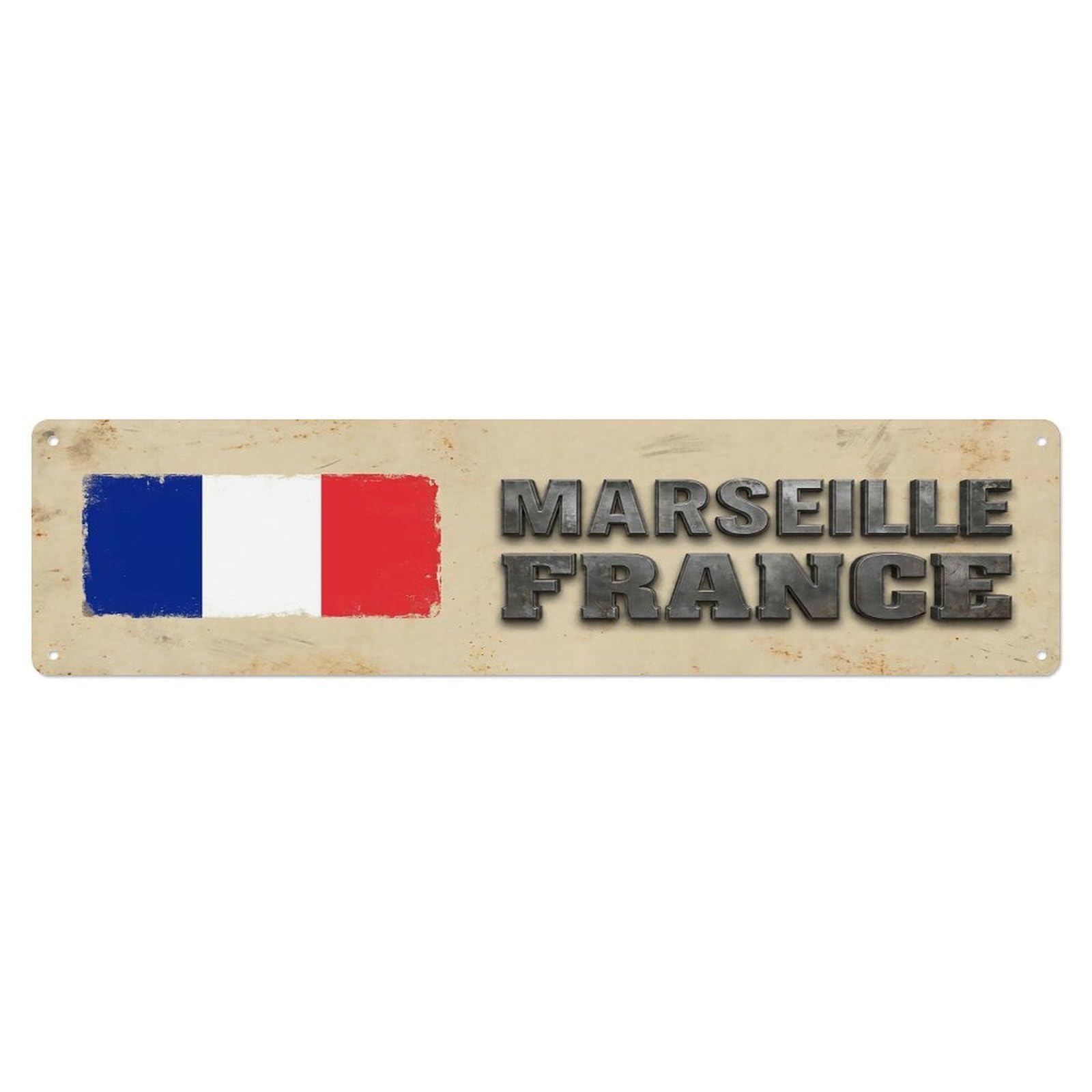 Vintage Marseille France Flag Decor Rustic Travel Metal Tin Sign