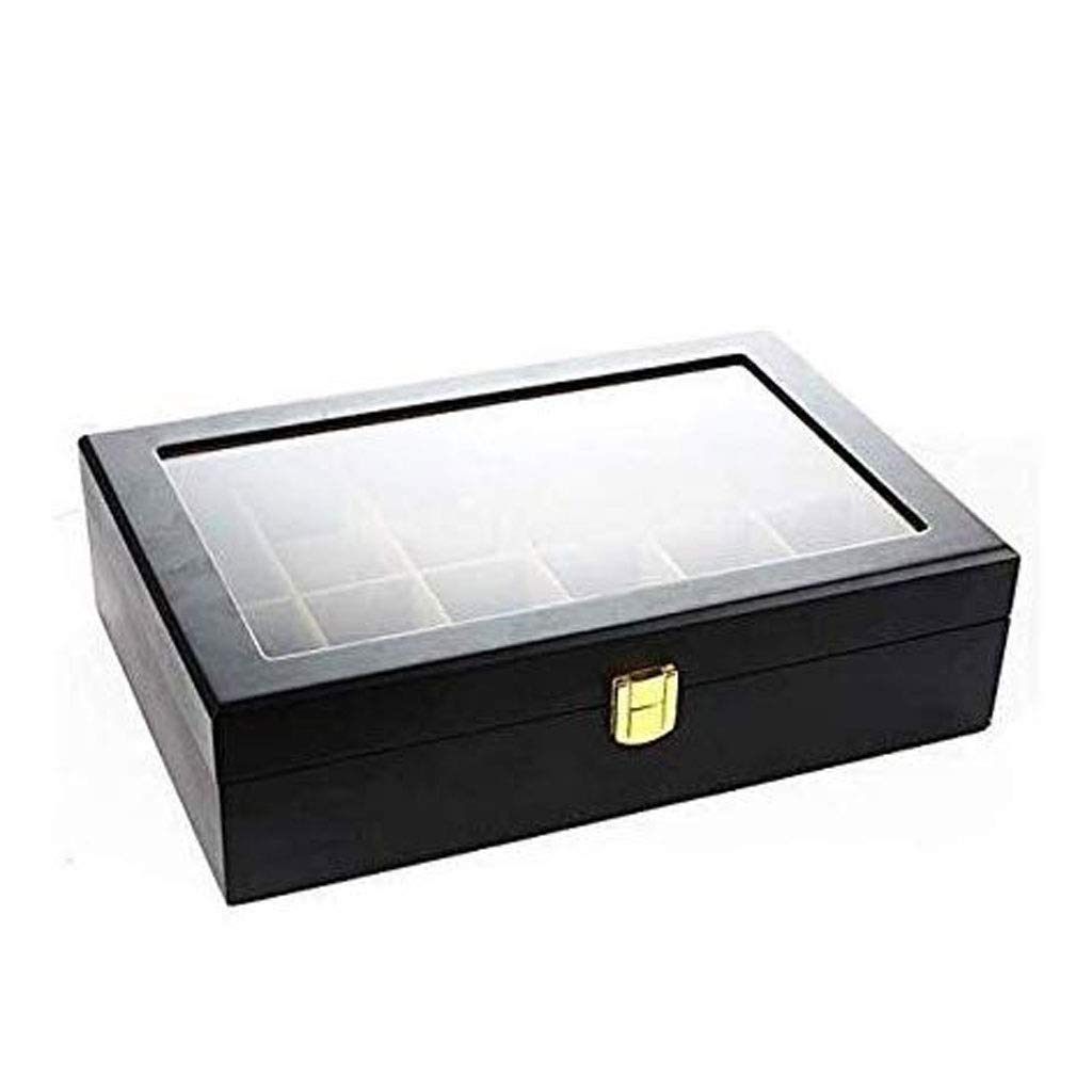 Uhrenbox-Organizer-Kissenbezug – luxuriöse Premium-Vitrinen mit 12 Fächern und gerahmtem Glasdeckel, Elegante Kontrastnähte, robuster und sicherer Verschluss für