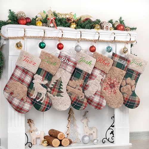 LUBOT-New-Personalized-Christmas-Stockings-20inch-Red-Green-Plush-Plaid-Mix-Match-Cotton-Classic-Rustic-Farmhouse-Country-Fireplace-Hanging-Xmas-Stocking-for-Family-Holiday-Season-Decor LUBOT New Personalized Christmas Stockings 20inch Red Green Plush Plaid Mix Match Cotton Classic Rustic Farmhouse Country Fireplace Hanging Xmas Stocking for Family Holiday Season Decor