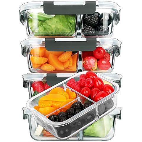 [5-Packs, 36 Oz.] Glass Meal Prep Containers with Lifetime Lasting Snap Locking Lids Glass Food Containers,Airtight Lunch Container,Microwave, Oven, Freezer and Dishwasher Safe(4.5 Cup) Cover