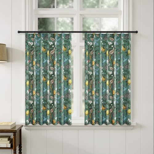 Image of Sage Green Kitchen Tier Curtains 36 Inches Long,Botanical Floral Lemon & Hummingbird Pinch Pleated Half Window Drapes Room Darkening for Kitchen RV Cafe Basement Bathroom Dining Room,2 Panels