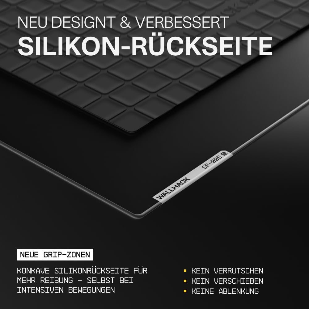 Wallhack SP-005 Glas Gaming Mauspad – Speed Surface für Esports, großes Mauspad ultra-gleitfähiges Low-Friction Tracking, gehärtetes Glas, flaches ergonomisches Profil inkl. Carry Case |Skypad Schwarz