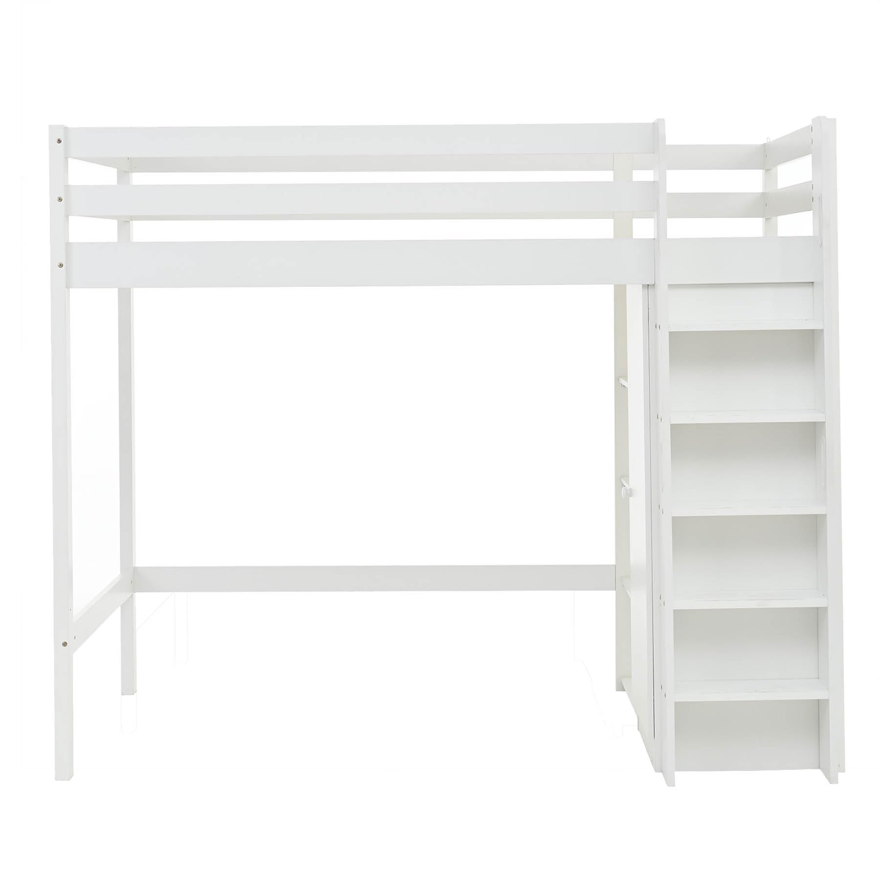 大人気！コンセント 収納棚付き ロフトベッド 頑丈　ホワイト・WHITE Amazon｜ロフトベッド シングル 宮付き コンセント付き 【ワードローブ