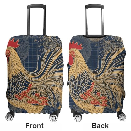 Striped Golden Rooster Suitcase Covers Luggage Protector - Travel Elastic Baggage Case Protective, Washable Anti-scratch Large Suit Case Cover for Suitcases Fits 19-32 Inch Luggages M3