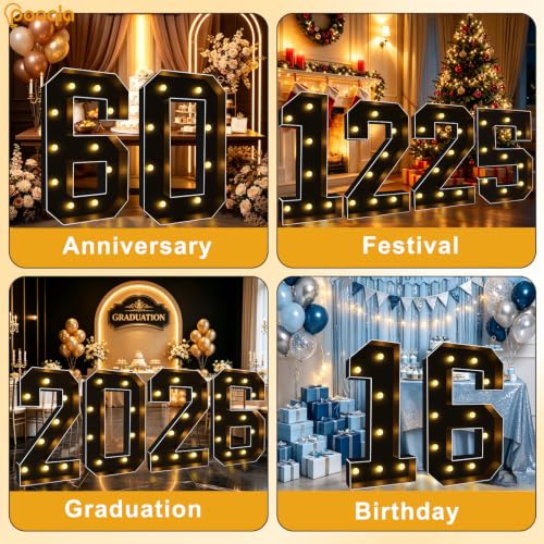 Image of Pooqla 3FT Marquee Light Up Numbers 5 for 5th 50th Birthday Decorations | Black LED Marquee Numbers Party Backdrop, 3 Feet Large Mosaic Numbers 5th 25th 50th Anniversary Birthday Gift for Boys Men